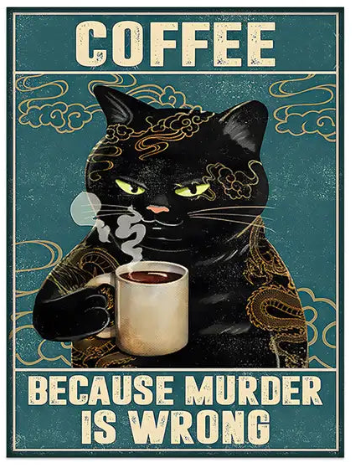 Black Cat Lovers Coffee Poster